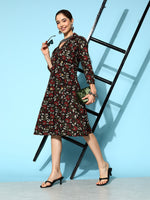 Thumbnail for Yufta Black Floral Ethnic Dress - Distacart