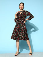 Thumbnail for Yufta Black Floral Ethnic Dress - Distacart