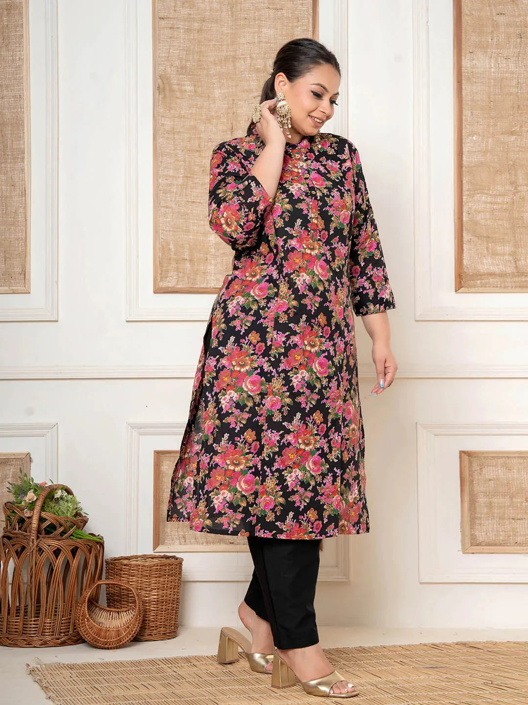 Yufta Black Kantha Work Plus Size Kurta Set With Pant - Distacart