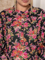 Thumbnail for Yufta Black Kantha Work Plus Size Kurta Set With Pant