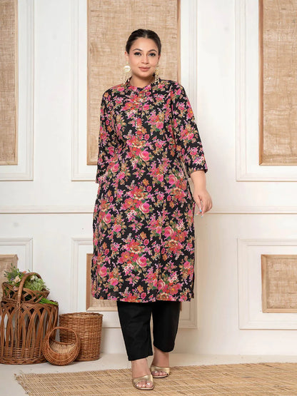 Yufta Black Kantha Work Plus Size Kurta Set With Pant - Distacart