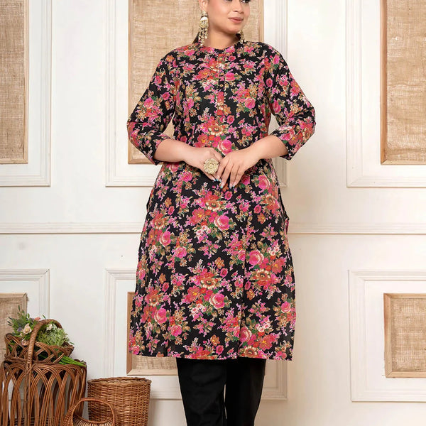 Yufta Black Kantha Work Plus Size Kurta Set With Pant - Distacart