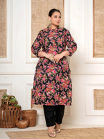 Thumbnail for Yufta Black Kantha Work Plus Size Kurta Set With Pant