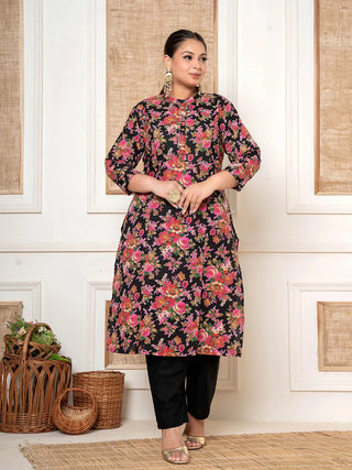 Yufta Black Kantha Work Plus Size Kurta Set With Pant - Distacart