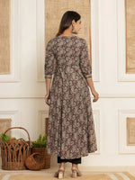 Thumbnail for Yufta Black Paisley Print Anarkali Style Kurta And Trousers With Dupatta Set