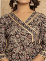 Thumbnail for Yufta Black Paisley Print Anarkali Style Kurta And Trousers With Dupatta Set