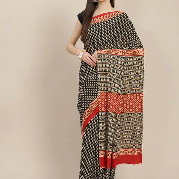 Yufta Black Printed Saree - Distacart