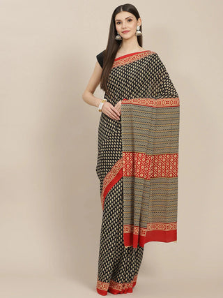 Yufta Black Printed Saree - Distacart