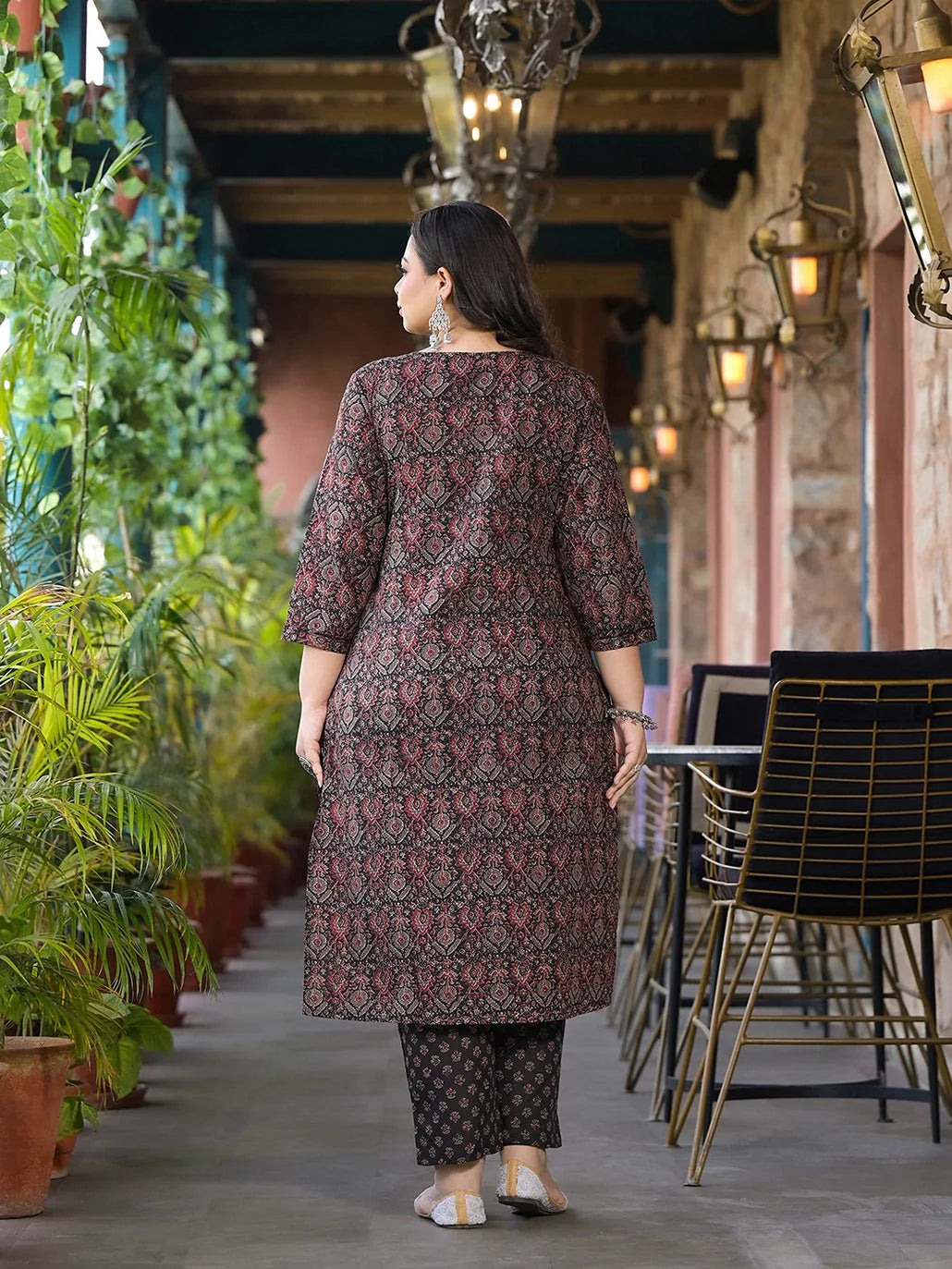 Yufta Black & Red Floral Print Straight Plus size Kurta Trouser And Dupatta Set - Distacart