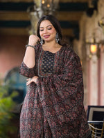 Thumbnail for Yufta Black & Red Floral Print Straight Plus size Kurta Trouser And Dupatta Set - Distacart