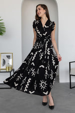 Thumbnail for Pimu V-Neck Maxi Dress with Black Graphic Print