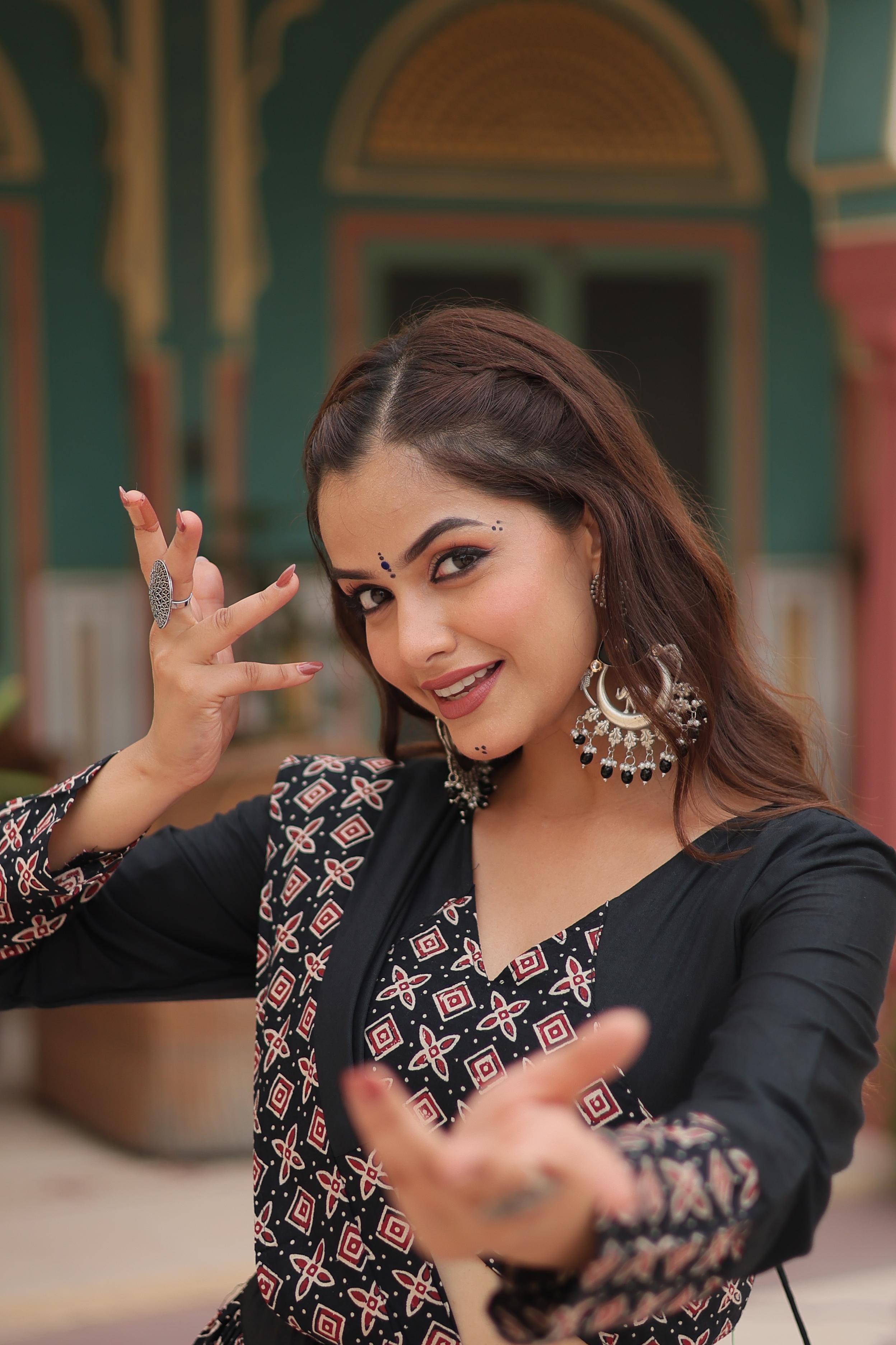 Lorenvalley Black Printed Rayon Navratri Collection Lehenga Choli with Dupatta - Distacart