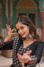 Thumbnail for Lorenvalley Black Printed Rayon Navratri Collection Lehenga Choli with Dupatta - Distacart