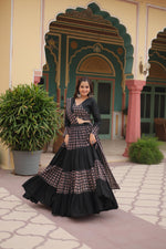 Thumbnail for Lorenvalley Black Printed Rayon Navratri Collection Lehenga Choli with Dupatta - Distacart
