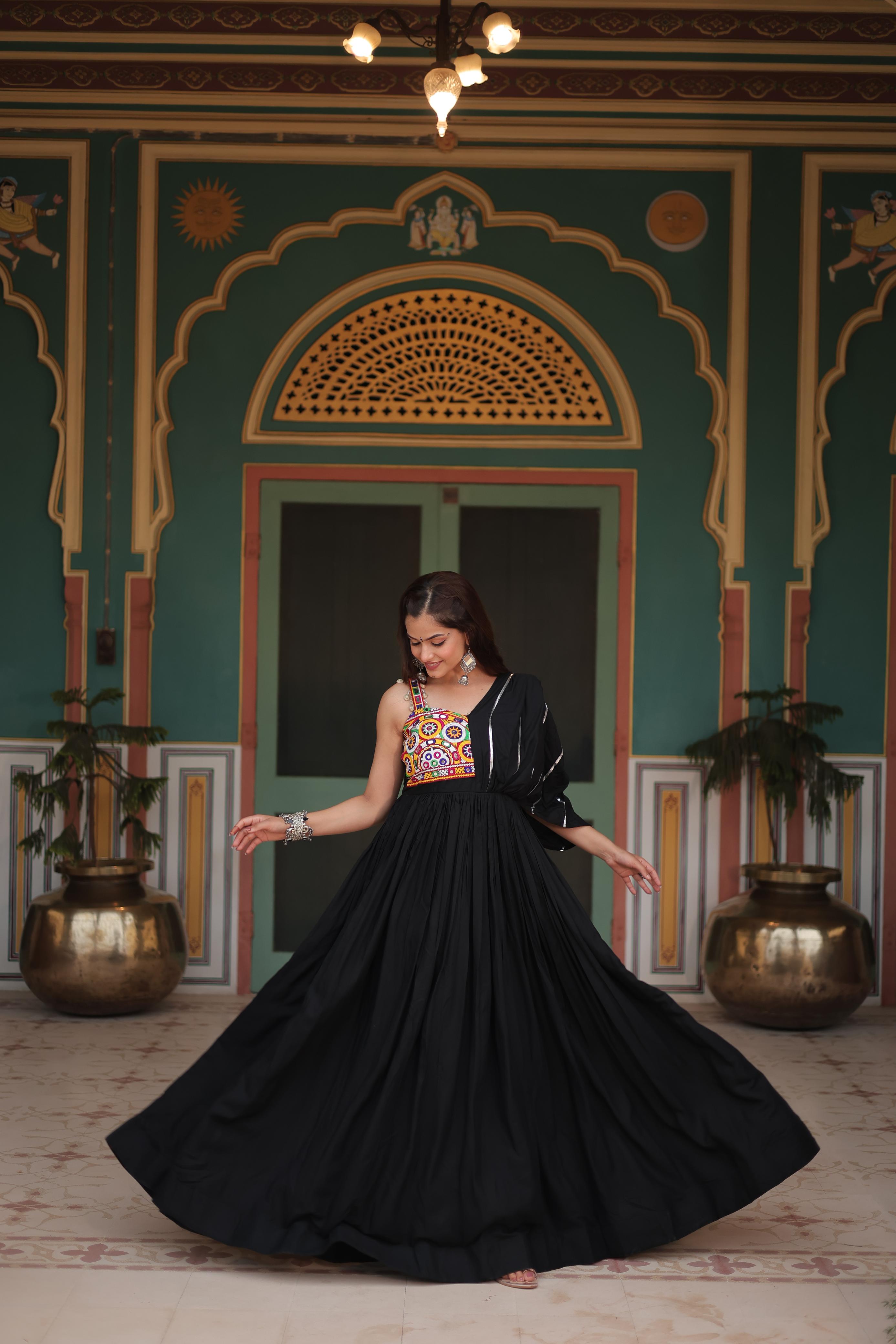 Lorenvalley Black Rayon Fabric with Designer Lace Gown - Distacart
