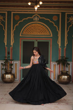 Thumbnail for Lorenvalley Black Rayon Fabric with Designer Lace Gown - Distacart