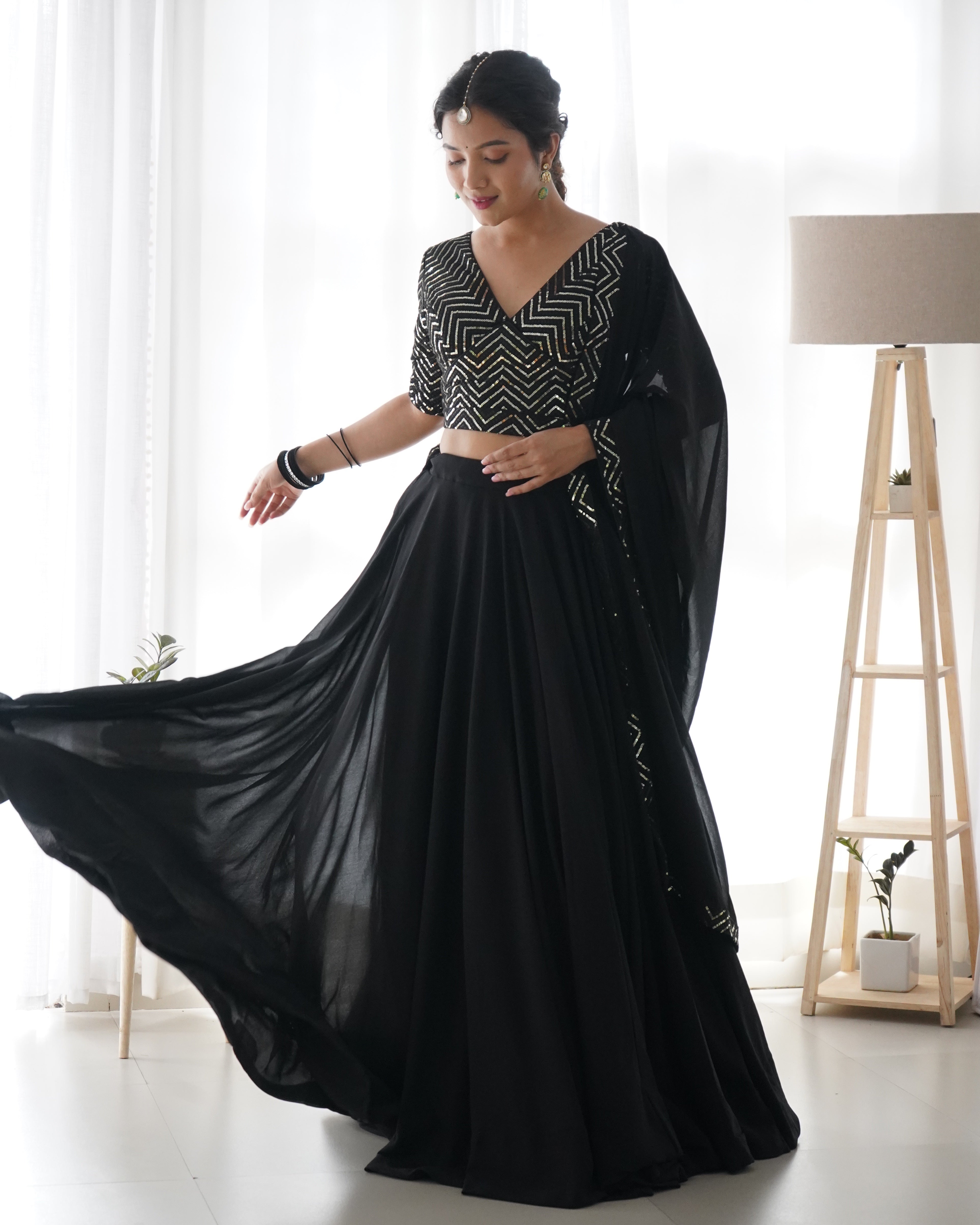 Lorenvalley Black Faux Georgette Plain Micro Cotton Full Inner with Canvas Patta Double Lining Lehenga Choli - Distacart