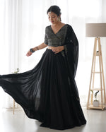 Thumbnail for Lorenvalley Black Faux Georgette Plain Micro Cotton Full Inner with Canvas Patta Double Lining Lehenga Choli - Distacart