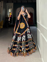Thumbnail for Lorenvalley Black Rayon With Printed Silk Original Mirror Gamthi Work Lehenga Choli With Dupatta - Distacart