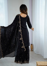Thumbnail for Lorenvalley Black Soft Crunchy Silk with Embroidery Sequence and Jari Work Kurta Palazzo with Dupatta
