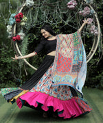 Thumbnail for Lorenvalley Black Premium Rayon Lehenga with Choli with Digital Printed with Gotta Patti Lace Border Dupatta Set - Distacart