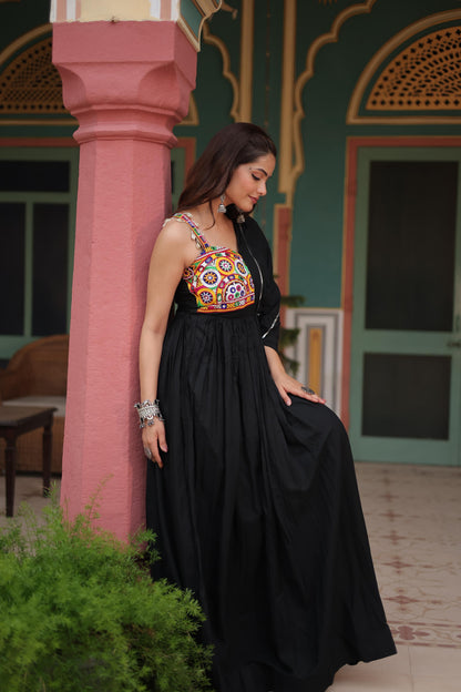 Lorenvalley Black Rayon Fabric with Designer Lace Gown - Distacart