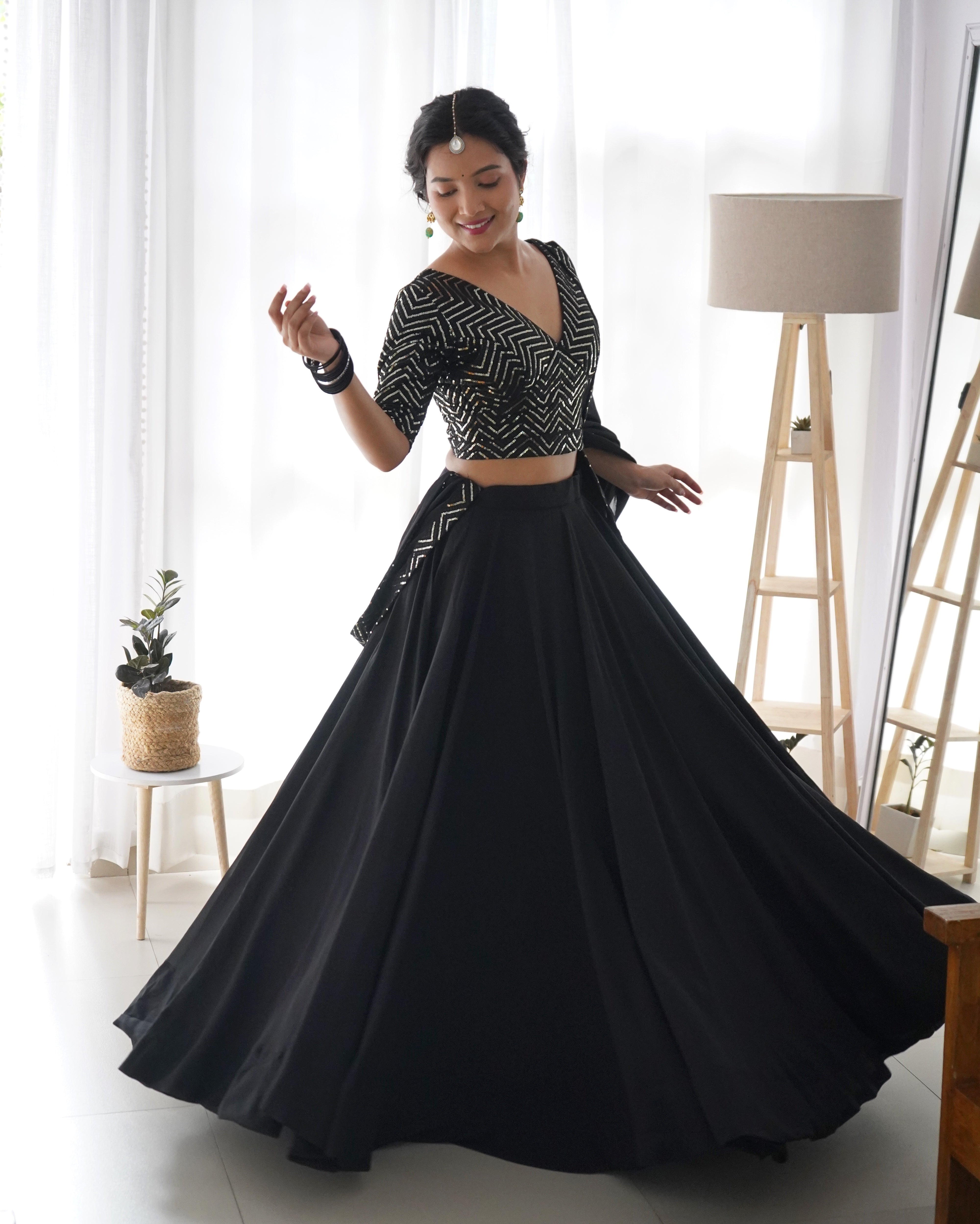 Lorenvalley Black Faux Georgette Plain Micro Cotton Full Inner with Canvas Patta Double Lining Lehenga Choli - Distacart