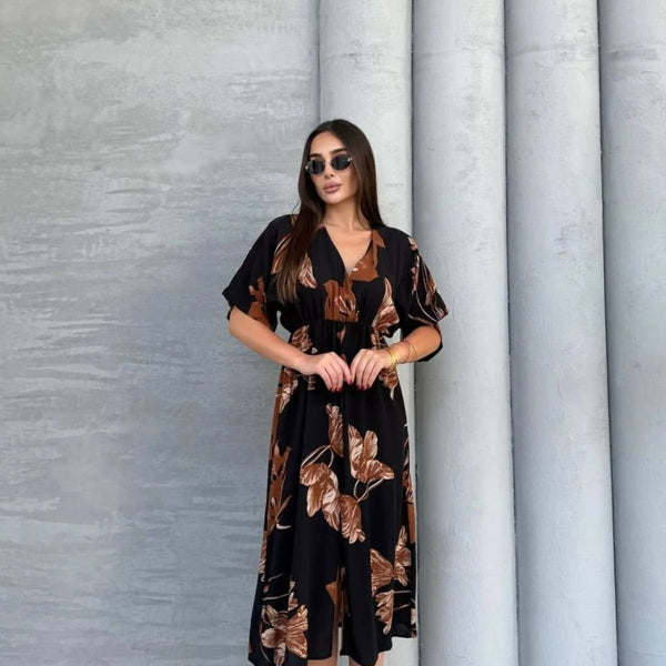 Pimu Front Slit Midi Dresses V-neck Designs For Women Party Wear - Black