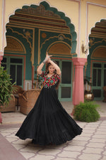 Thumbnail for Lorenvalley Black Rayon Fabric with Kutchi Gamthi Kodi work Gown