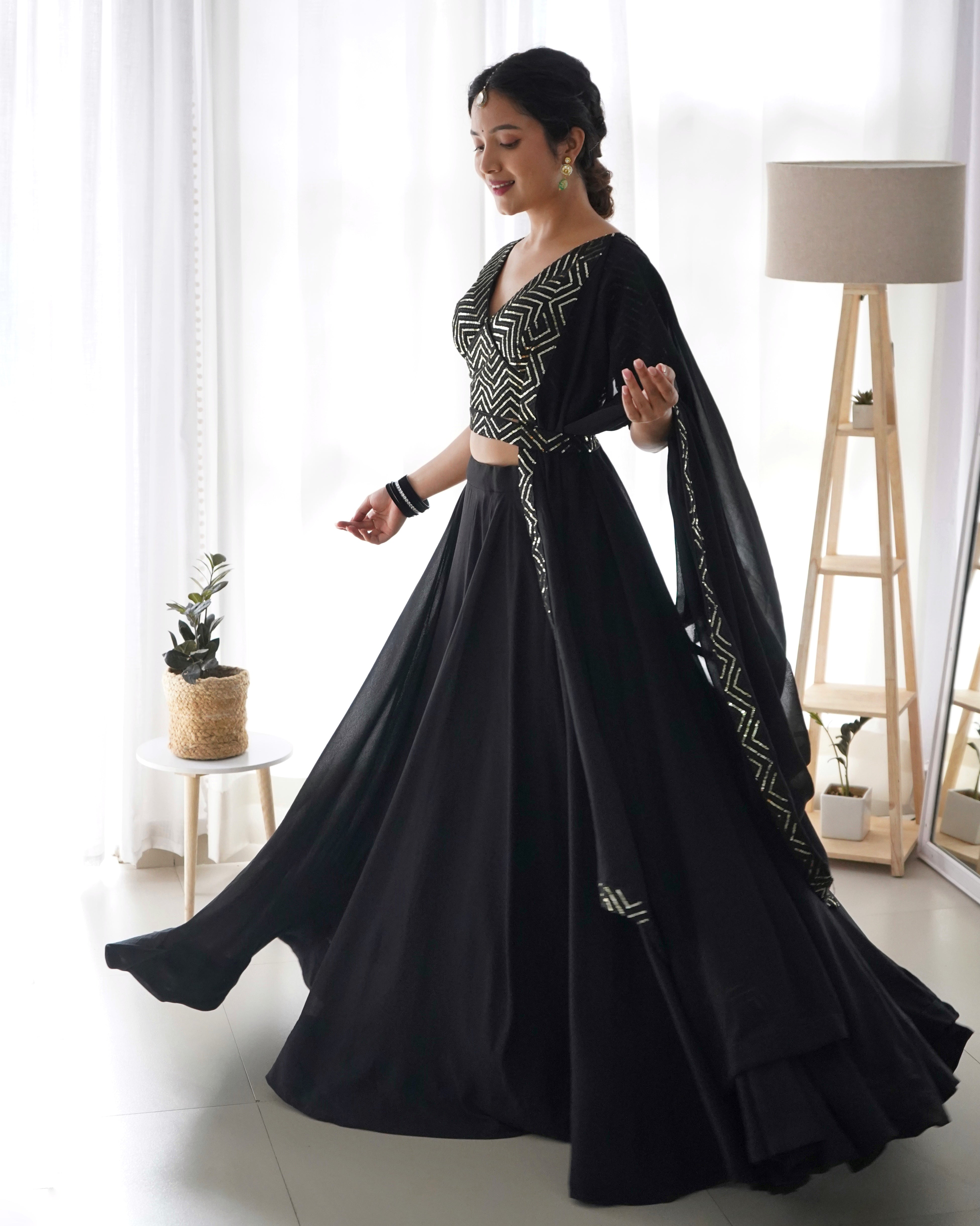Lorenvalley Black Faux Georgette Plain Micro Cotton Full Inner with Canvas Patta Double Lining Lehenga Choli - Distacart