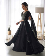 Thumbnail for Lorenvalley Black Faux Georgette Plain Micro Cotton Full Inner with Canvas Patta Double Lining Lehenga Choli - Distacart