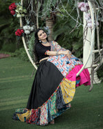 Thumbnail for Lorenvalley Black Premium Rayon Lehenga with Choli with Digital Printed with Gotta Patti Lace Border Dupatta Set - Distacart