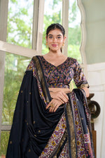 Thumbnail for Lorenvalley Black Tussar Silk Floral Print with Foil Print Lehenga Choli with Dupatta - Distacart