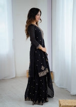 Thumbnail for Lorenvalley Black Soft Crunchy Silk with Embroidery Sequence and Jari Work Kurta Palazzo with Dupatta
