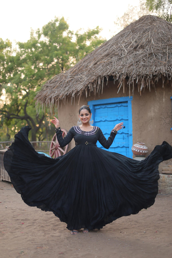 Lorenvalley Black Rayon Fabric With Real Mirror Work Gown - Distacart