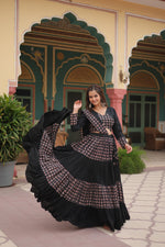 Thumbnail for Lorenvalley Black Printed Rayon Navratri Collection Lehenga Choli with Dupatta - Distacart