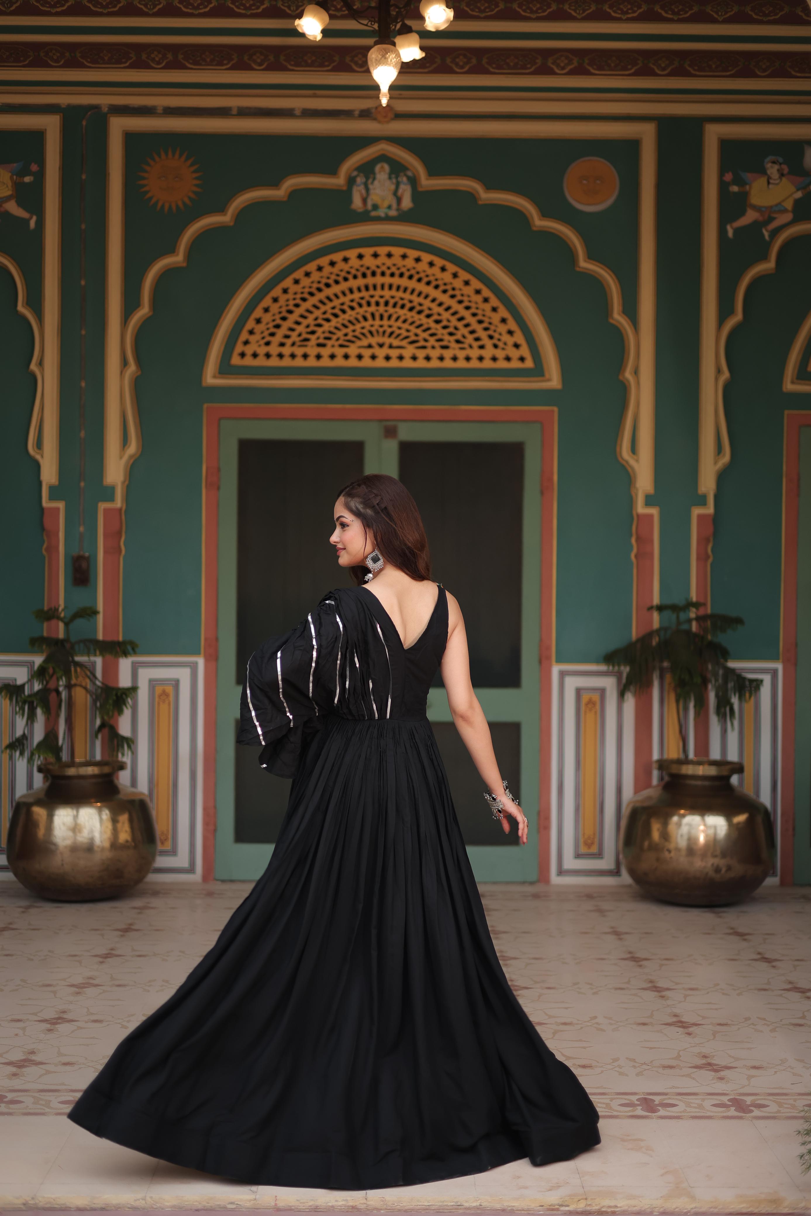 Lorenvalley Black Rayon Fabric with Designer Lace Gown - Distacart