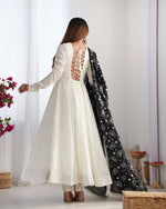 Thumbnail for Lorenvalley Fashion White Vichitra Silk Fabric Fully Flared Anarkali Pant With Dupatta Set