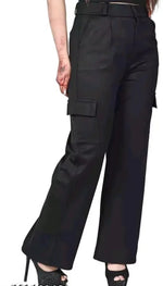 Thumbnail for PAVONINE Black Color Cotrise Fabric With 4 pockets Cargo/Trousers For Girls & Women - Distacart