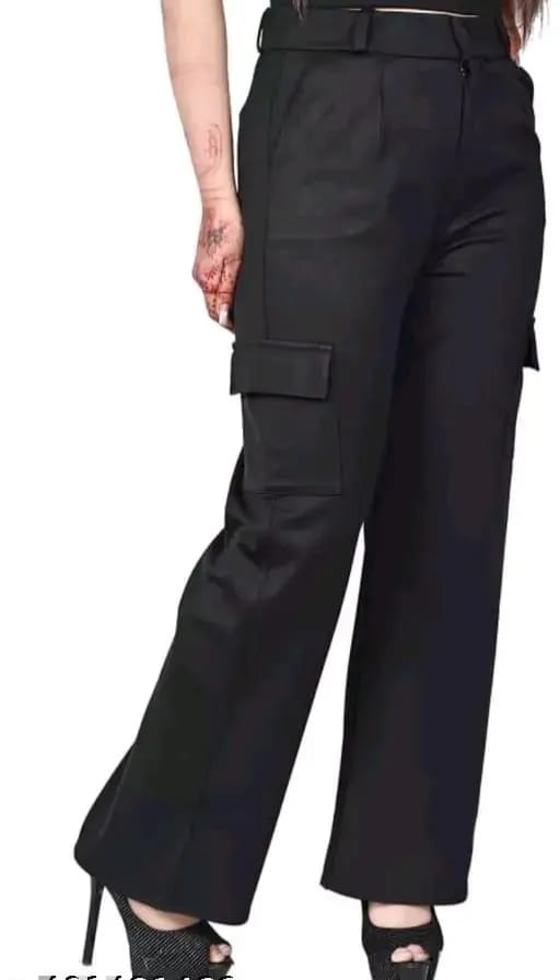 PAVONINE Black Color Cotrise Fabric With 4 pockets Cargo/Trousers For Girls & Women - Distacart