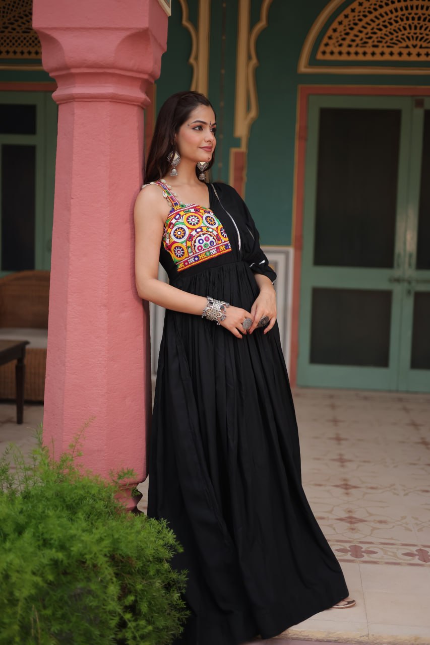 Lorenvalley Black Rayon Fabric with Designer Lace Gown - Distacart