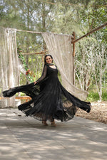 Thumbnail for Evanik Black Faux Blooming Gown With Dupatta With Rich Sequins Embroidered work