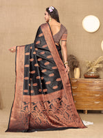 Thumbnail for Lorenvalley Fashion Black Soft Katan Silk Woven Design Copper Zari Weaving Saree - Distacart