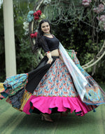 Thumbnail for Lorenvalley Black Premium Rayon Lehenga with Choli with Digital Printed with Gotta Patti Lace Border Dupatta Set - Distacart
