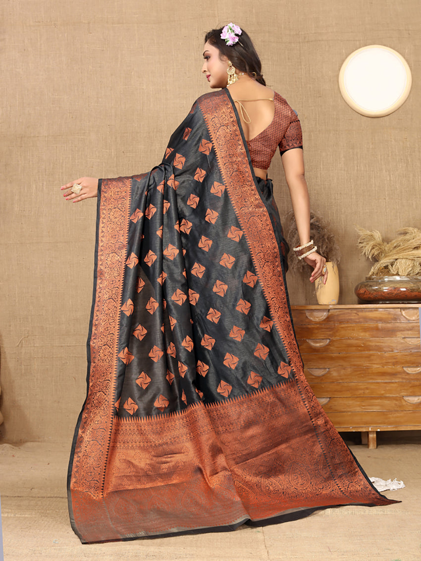 Lorenvalley Fashion Black Soft Katan Silk Woven Design Copper Zari Weaving Saree - Distacart