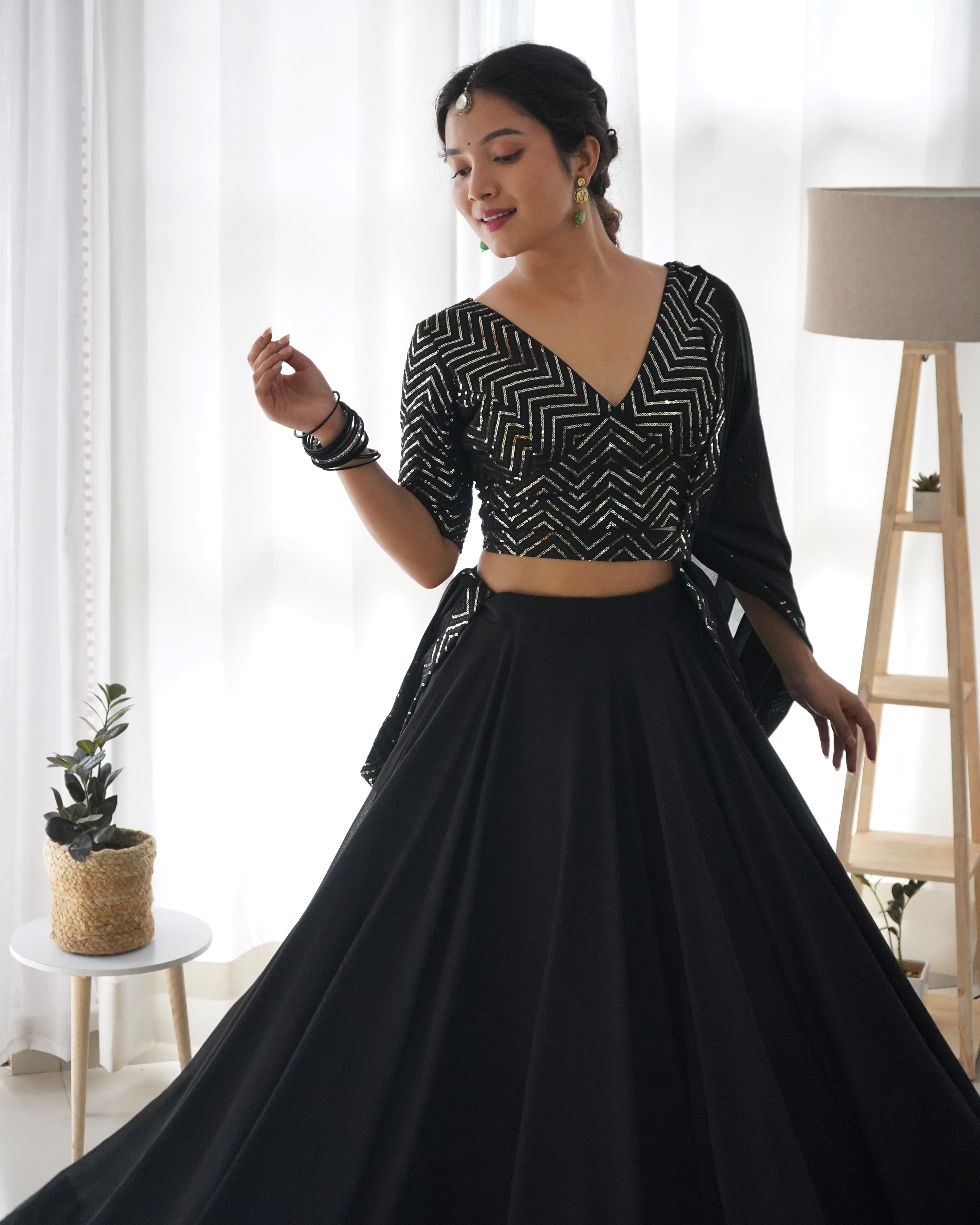 Lorenvalley Black Faux Georgette Plain Micro Cotton Full Inner with Canvas Patta Double Lining Lehenga Choli - Distacart