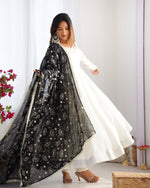 Thumbnail for Lorenvalley Fashion White Vichitra Silk Fabric Fully Flared Anarkali Pant With Dupatta Set