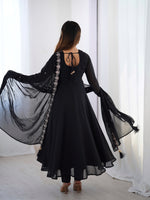 Thumbnail for Lorenvalley Black Faux Georgette Fancy Embroidery Beads And Jari Work Anarkali Kurta Palazzo With Dupatta Set