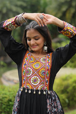 Thumbnail for Lorenvalley Black Rayon Contrast of Printed with Kutchi Gamthi work Gown