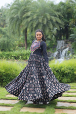 Thumbnail for Lorenvalley Black Cotton Printed With Kutchi Gamthi Work and Kodi Lace Gown - Distacart
